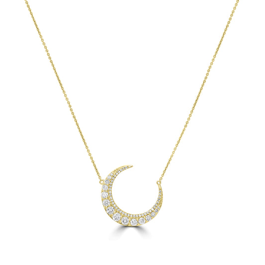 14K Yellow Gold Diamond Crescent Necklace