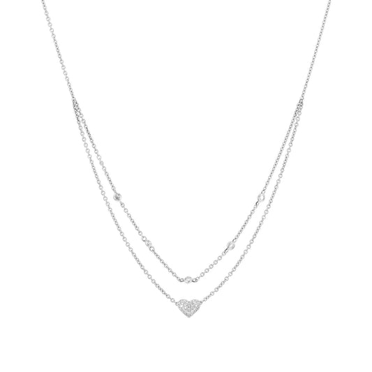 Heart & Station 14K White Gold & Diamond Layered Necklace