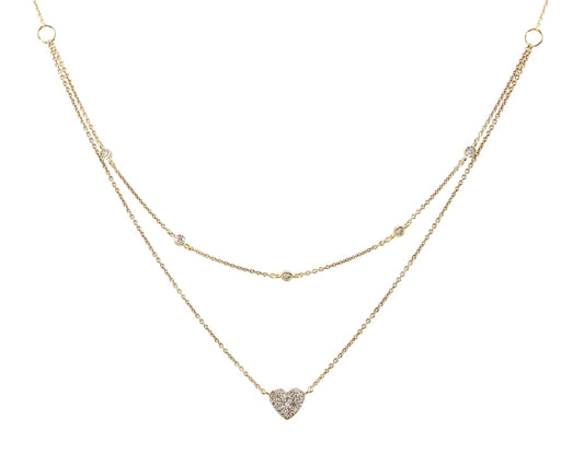 Heart and Station 14K Yellow Gold & Pavé Diamond Layered Necklace