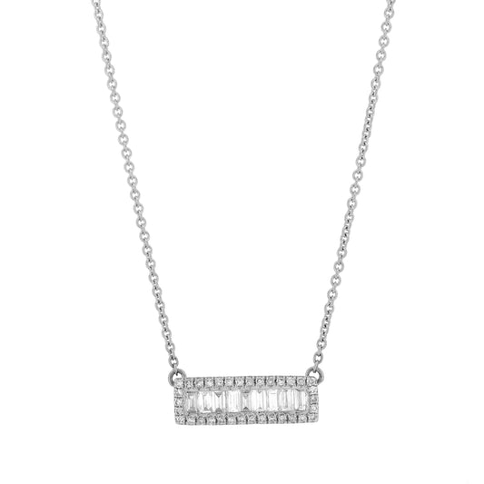 The 14K White Gold Delancey Necklace with Diamond Bar Pendant