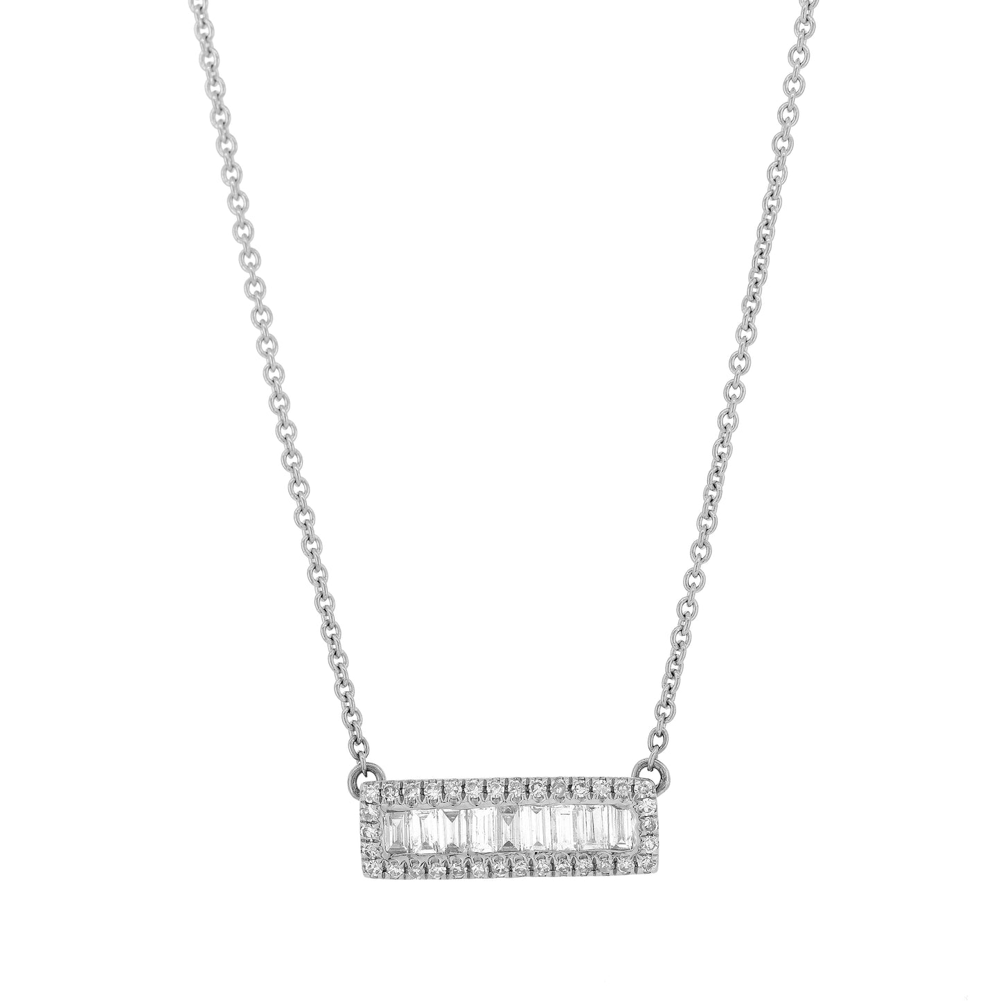 The 14K White Gold Delancey Necklace with Diamond Bar Pendant