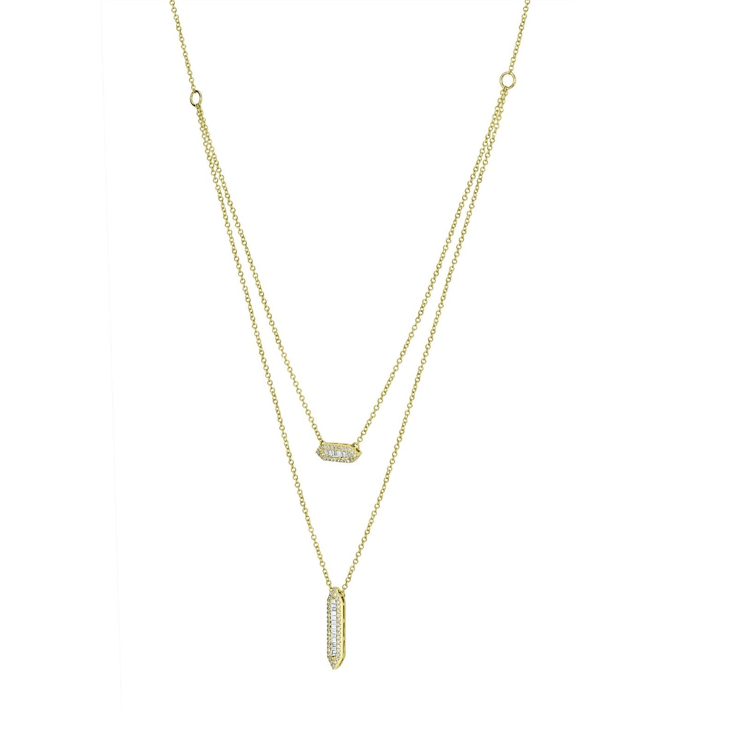 14K Yellow Gold Layered Necklace with Diamond Bar Pendants