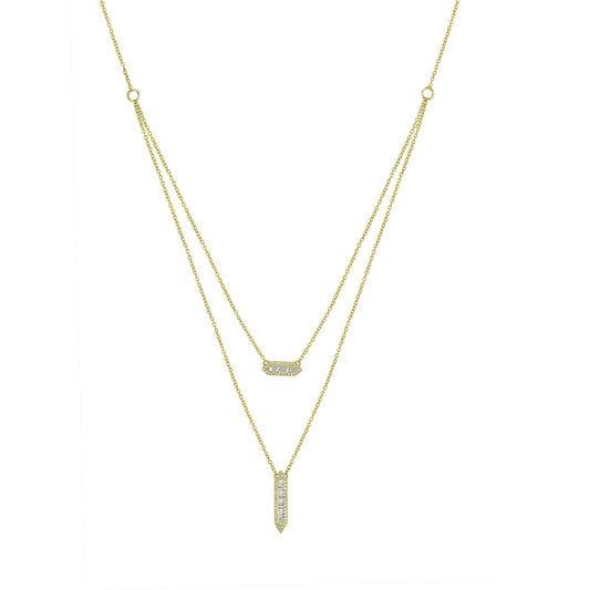 14K Yellow Gold Layered Necklace with Diamond Bar Pendants