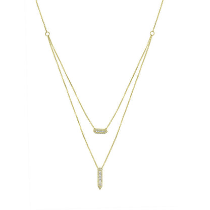 14K Yellow Gold Layered Necklace with Diamond Bar Pendants