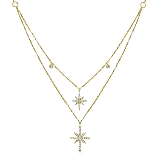 14K Yellow Gold Stardust Necklace with Diamond Pendants