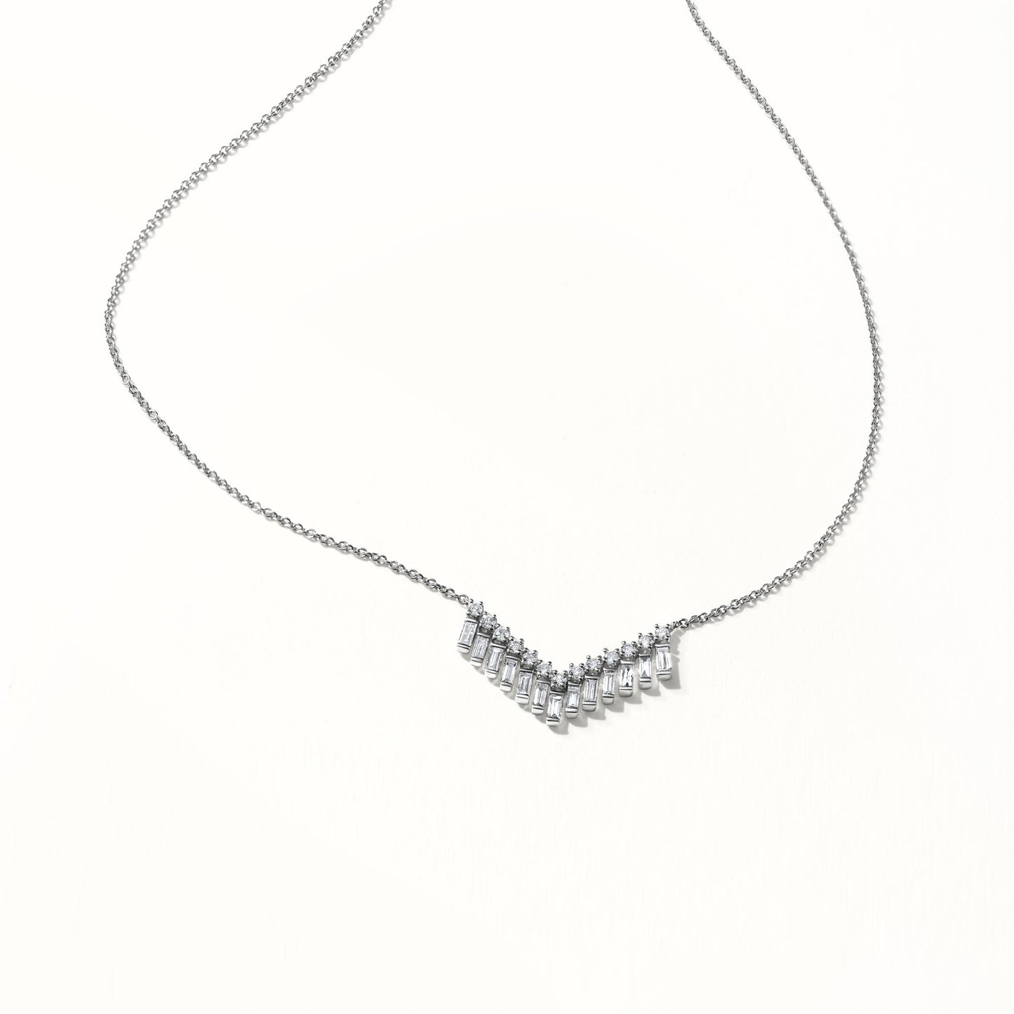 14K White Gold Diamond Chevron Necklace