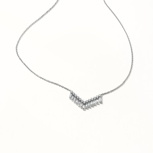 14K White Gold Diamond Chevron Necklace