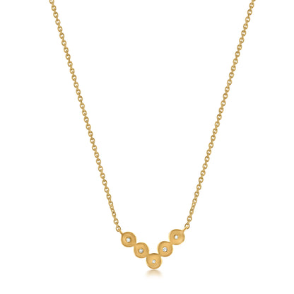 14K Yellow Gold Necklace with 5 Halo Diamond Pendant