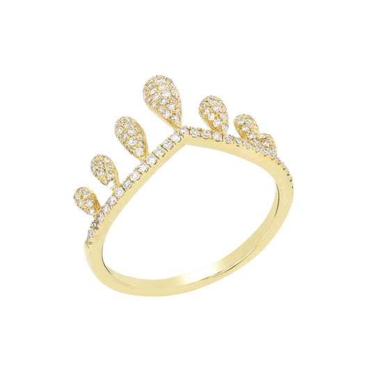 Diamond 14K Yellow Gold Teardrop Crown Ring