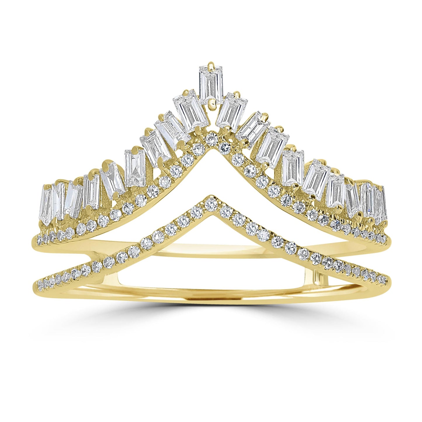 V-Shaped 14K Gold & Diamond Dual Row Crown Ring