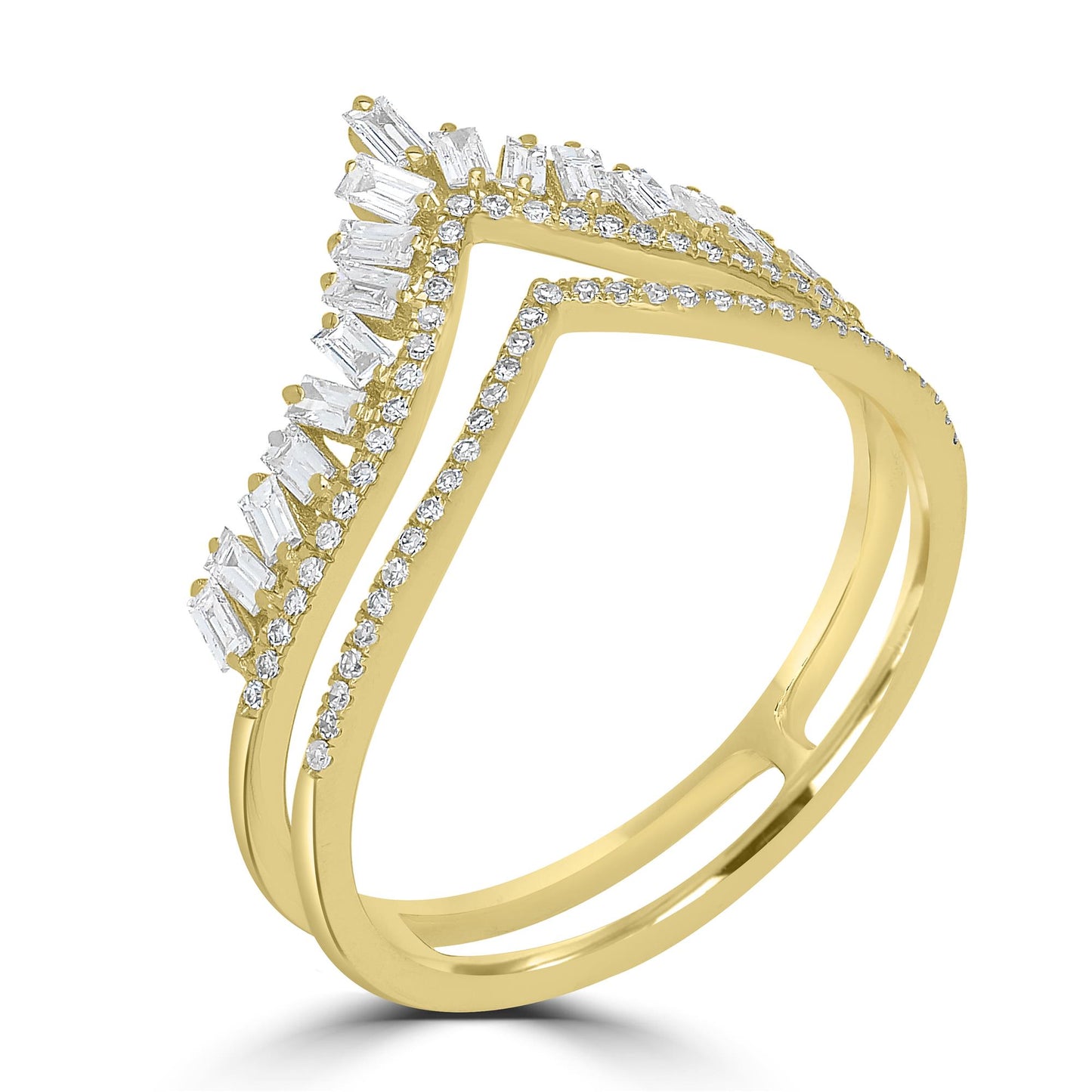V-Shaped 14K Gold & Diamond Dual Row Crown Ring