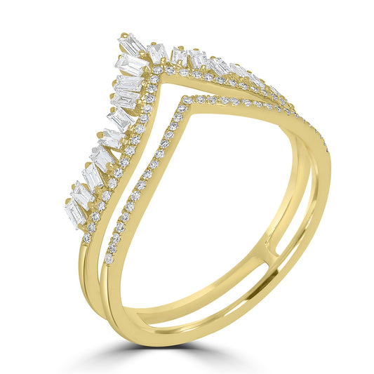 Diamond 14K Yellow Gold Dual Row Crown Ring