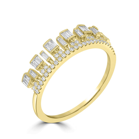 14K Yellow Gold Staggered Diamond Crown Ring