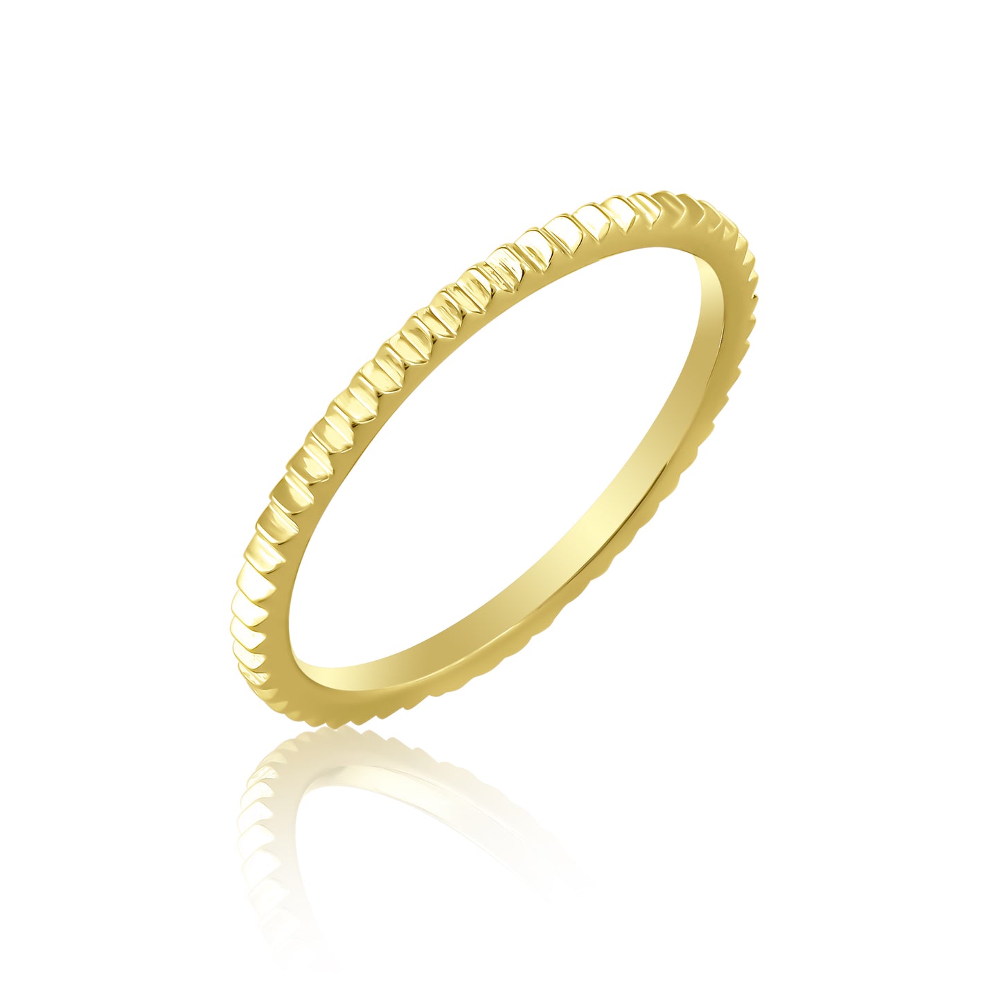 Narrow Ribbed Texture 14K Gold Ring