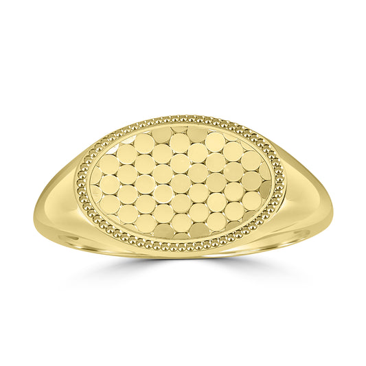 14K Yellow Gold Oval Shimmer Signet Ring