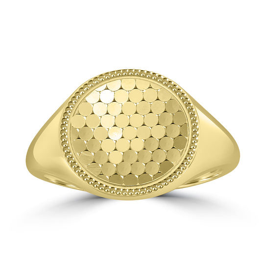 14K Yellow Gold Round Shimmer Signet Ring