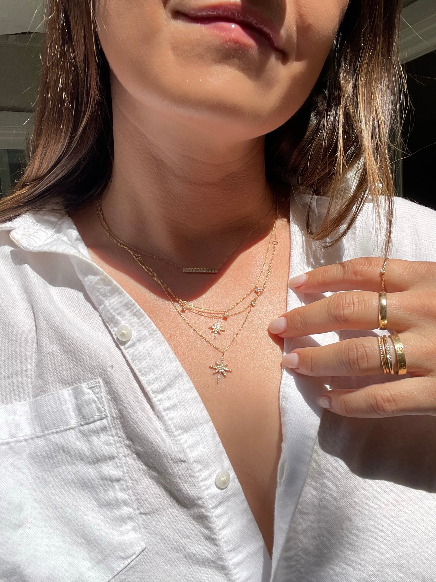 14K Yellow Gold Stardust Necklace with Diamond Pendants