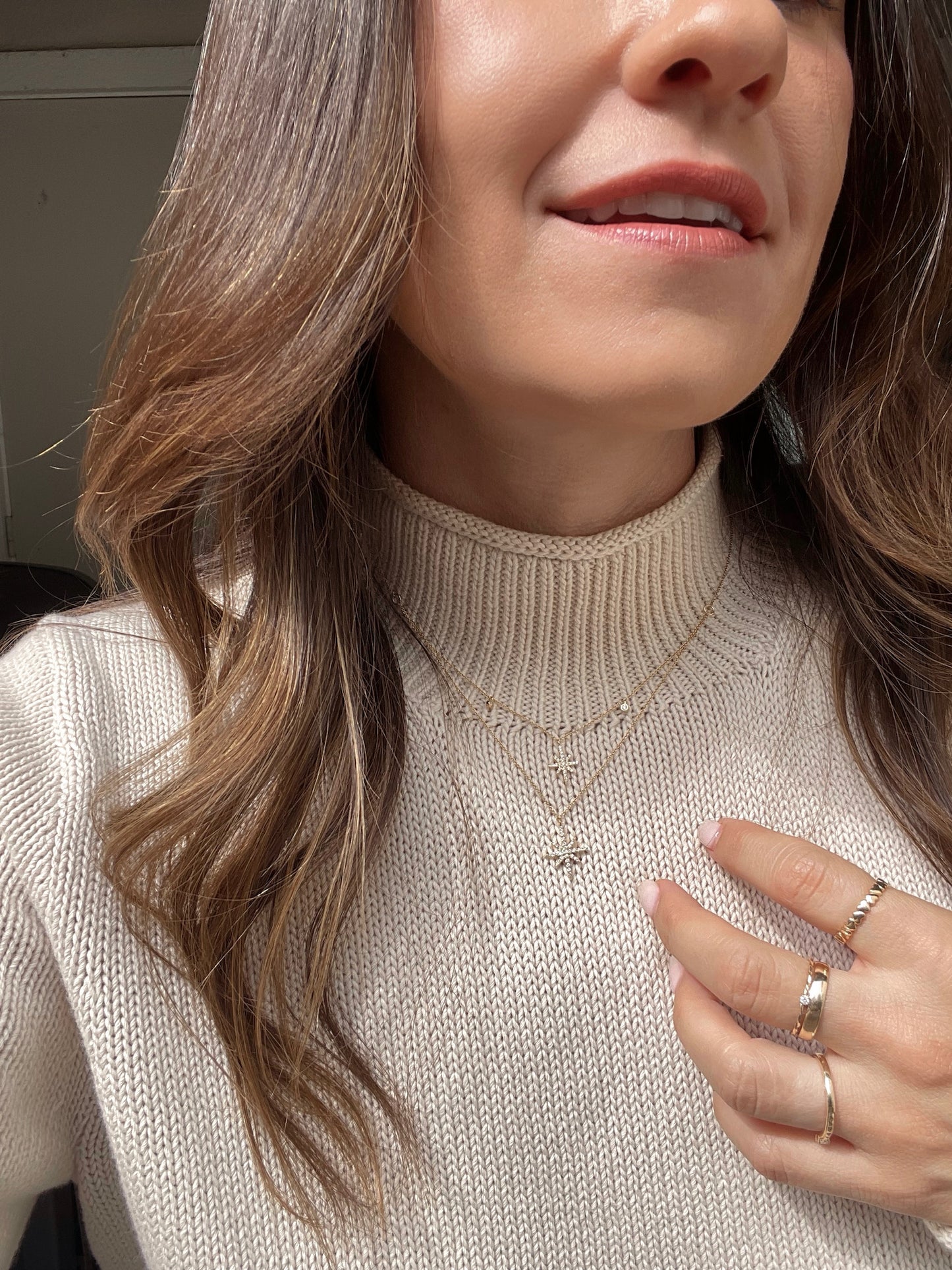 14K Yellow Gold Stardust Necklace with Diamond Pendants