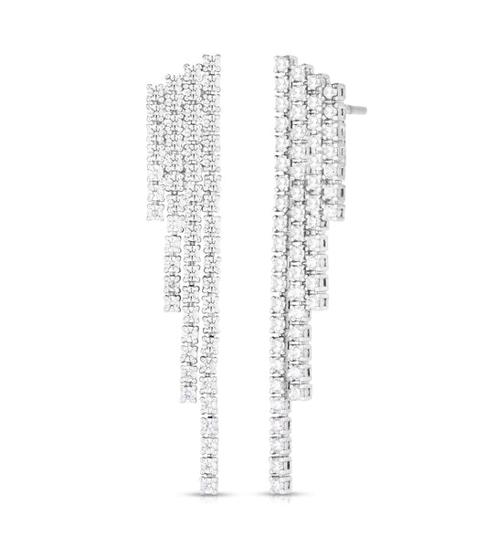 The Waterfall Earrings-14K White Gold with 116 Round Cut Diamonds
