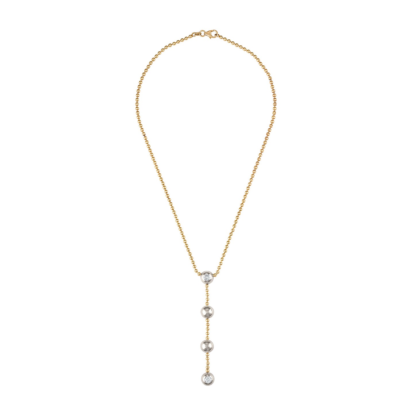 The Vintage Diamond Lariat-14K Yellow Gold Necklace with 2 Round Cut Diamonds