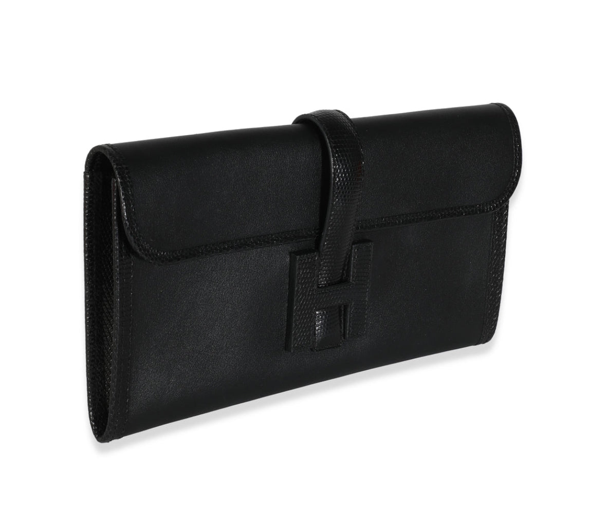 Hermes Jige Black Lizard Clutch