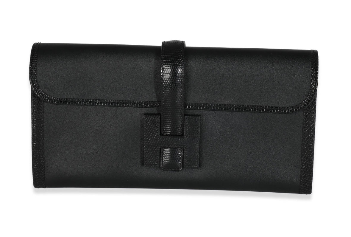 Hermes Jige Black Lizard Clutch