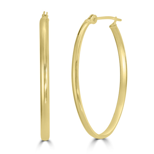 14K Yellow Gold High Polished Oval Hoop