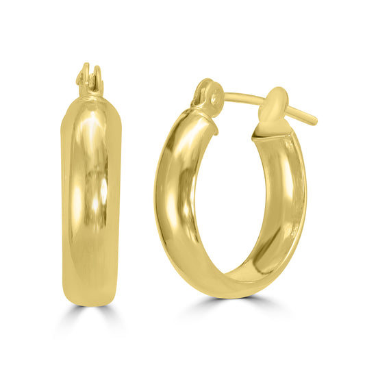 14K Yellow Gold High Polished Round Hoop