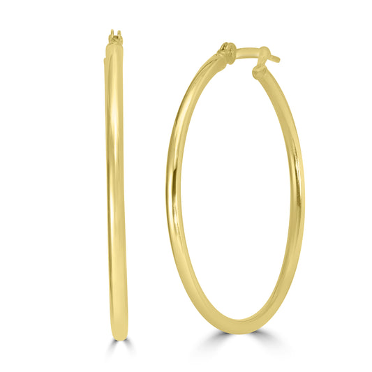 14K Yellow Gold High Polished Round Hoop