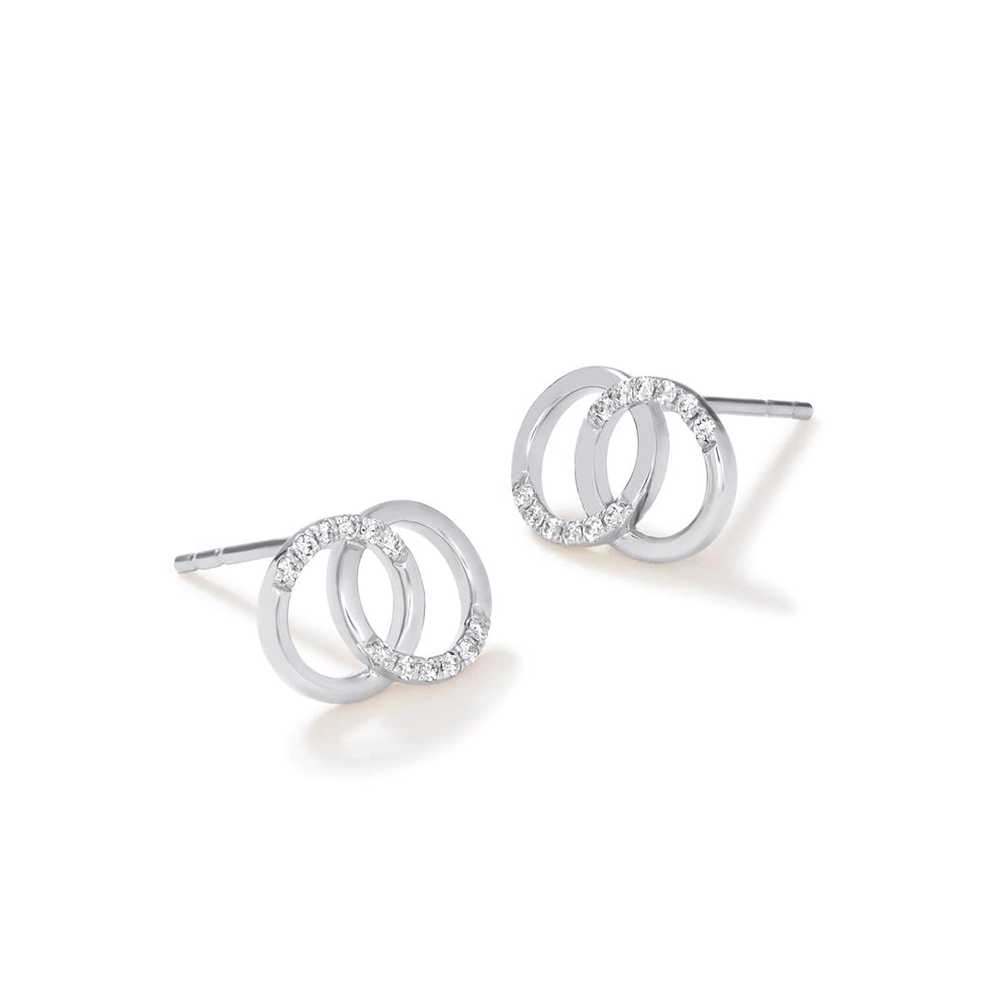 Dual Ring Diamonds &14K White Gold Stud Earrings