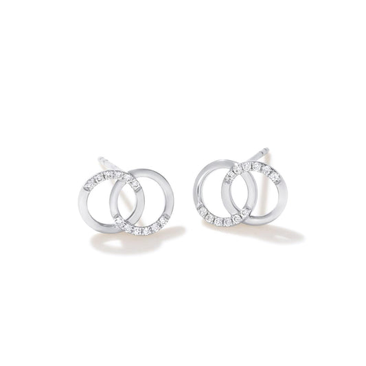 14K White Gold Dual Ring Gold Stud Earrings with Diamonds