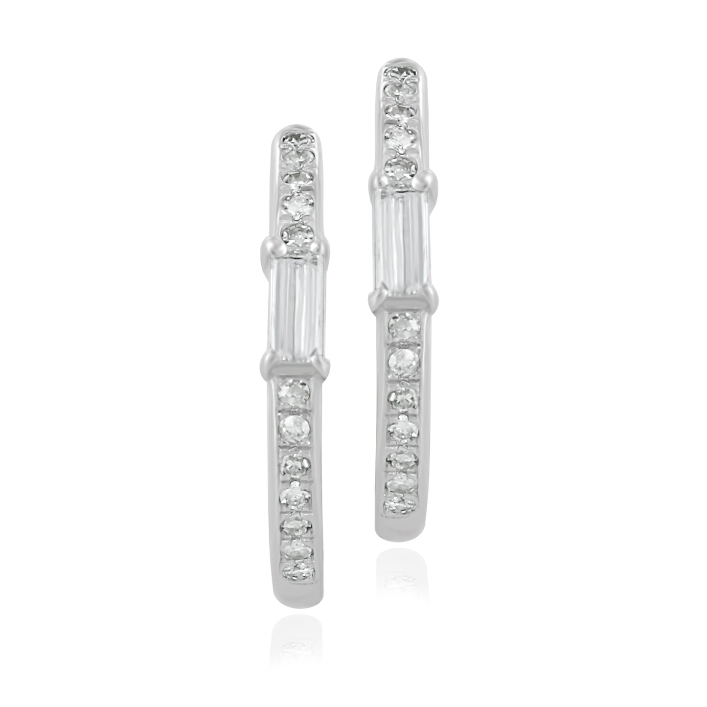 Emerald Cut and Round Diamond 14K White Gold Hoop Earrings