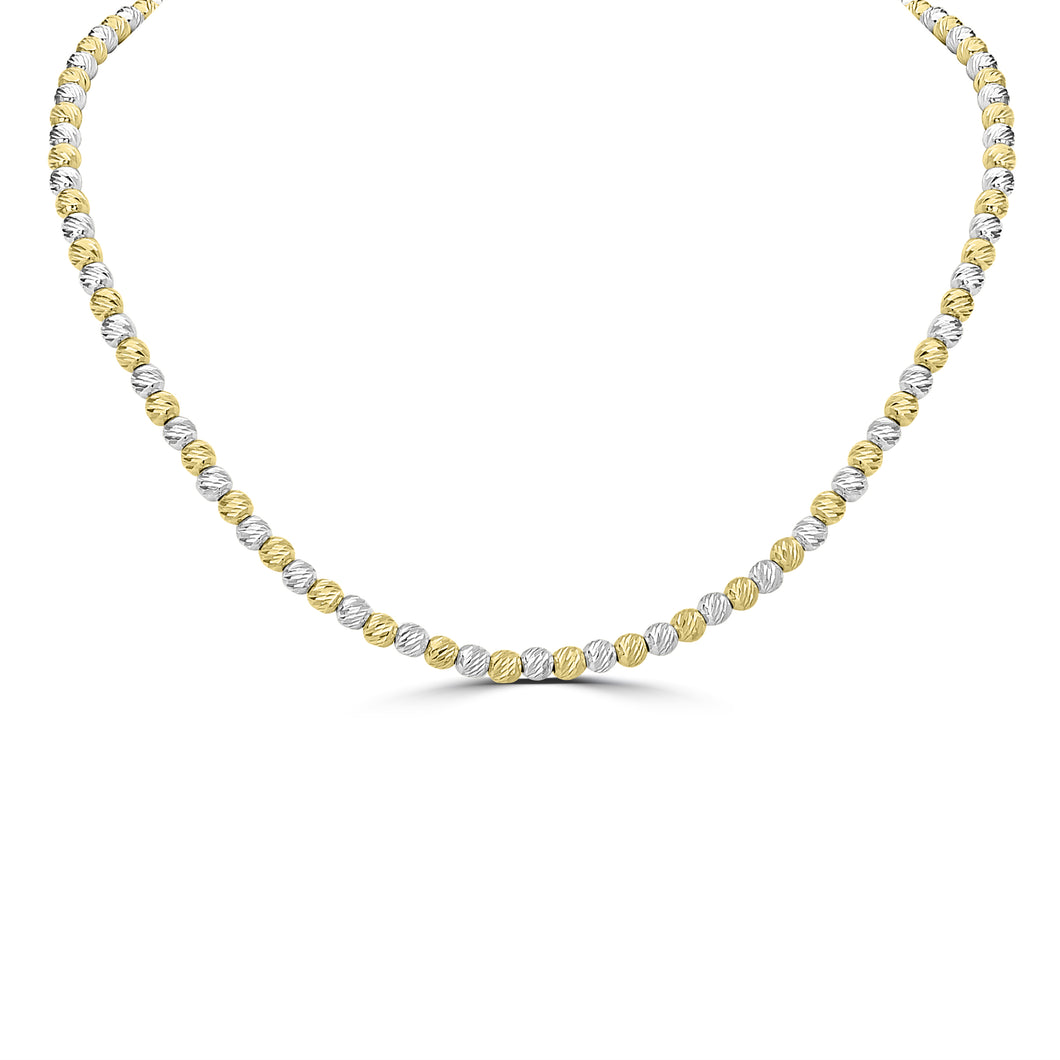 14K Gold & White Gold Diamond Cut Beaded Necklace