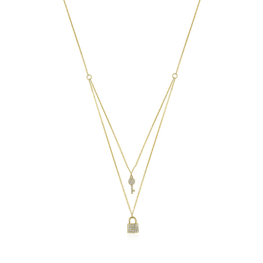Lock & Key 14K Gold & Diamond Layered Necklace