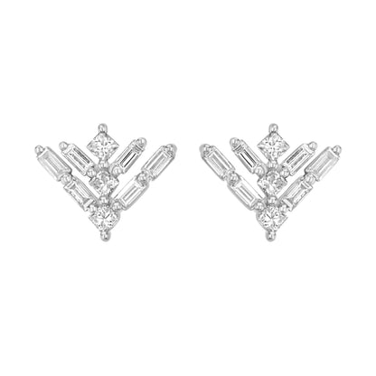 Deco 14K White Gold & Diamond Stud Earrings