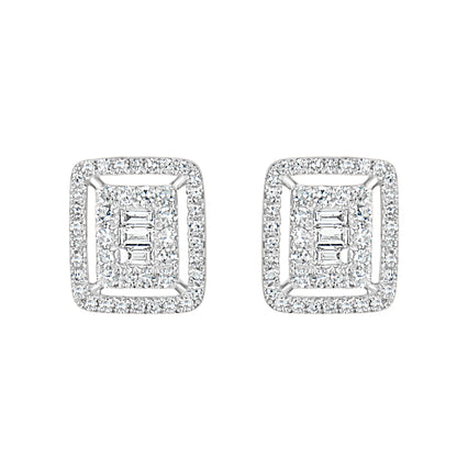 Square Frame 14K White Gold & Diamond Stud Earrings
