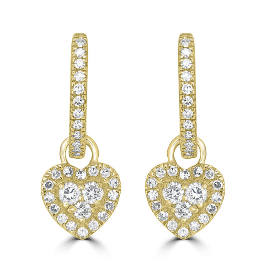 14K Gold & Diamond Heart Drop Earrings