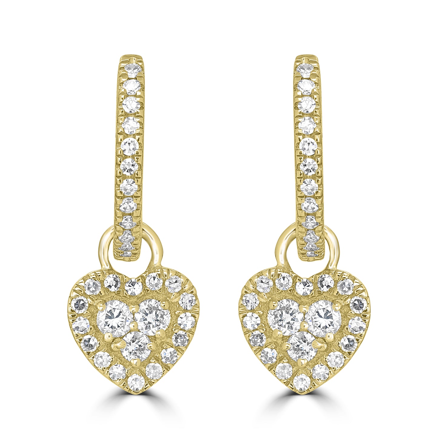 14K Yellow Gold Diamond Heart Drop Earrings