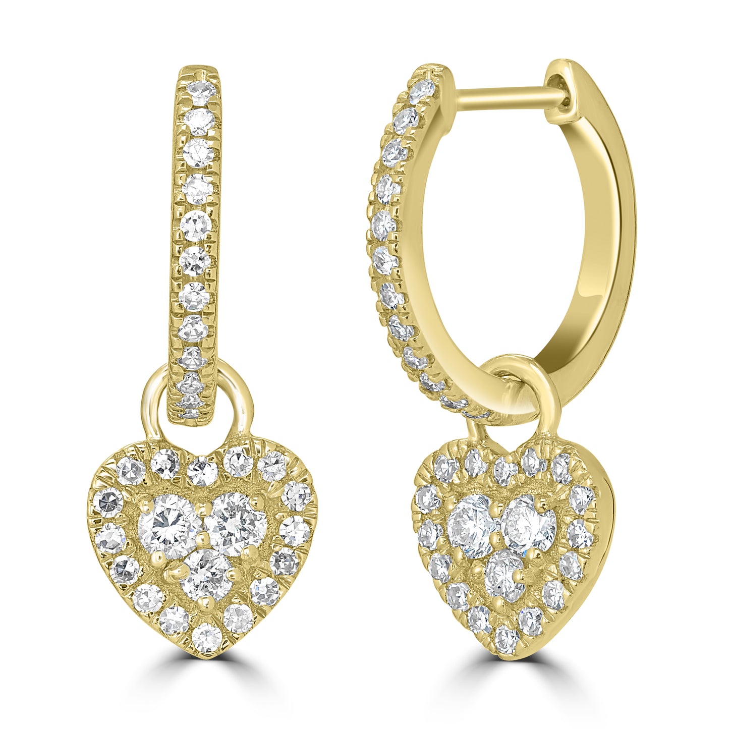 14K Gold & Diamond Heart Drop Earrings