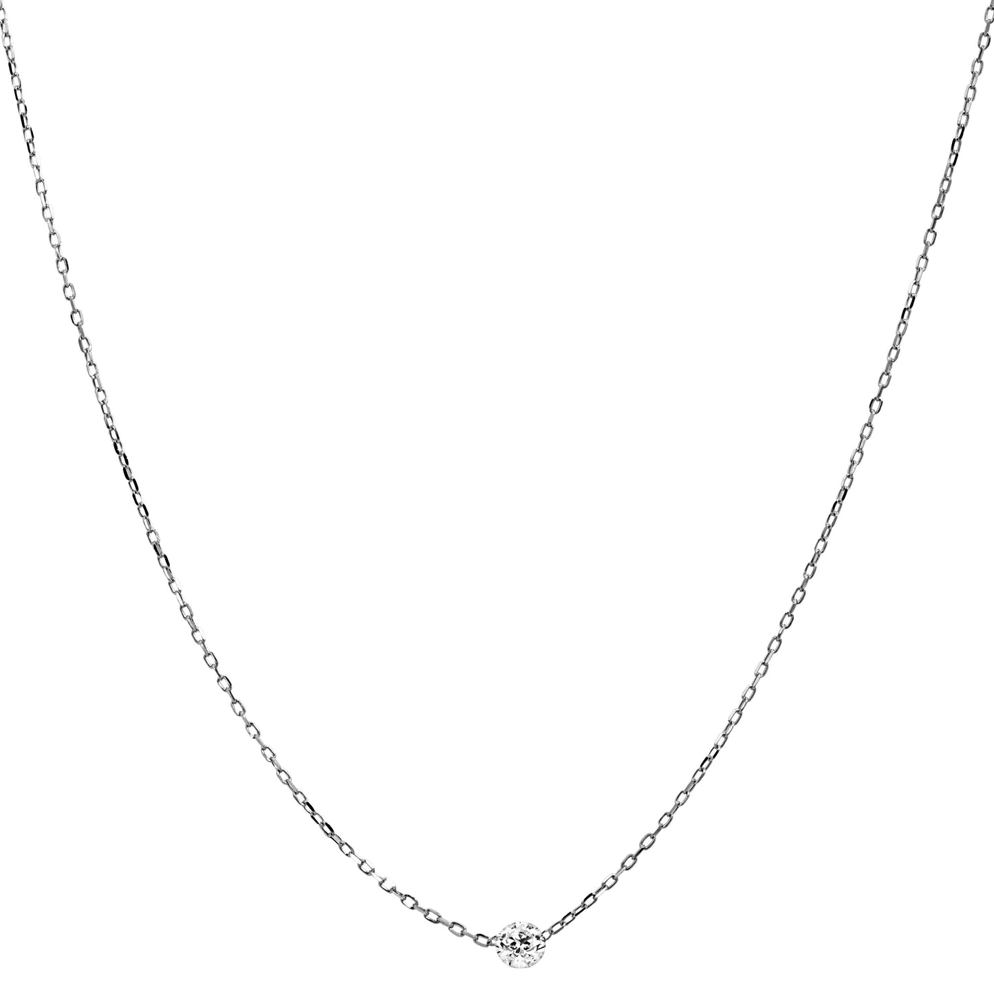 18K White Gold Single Diamond Drop Necklace