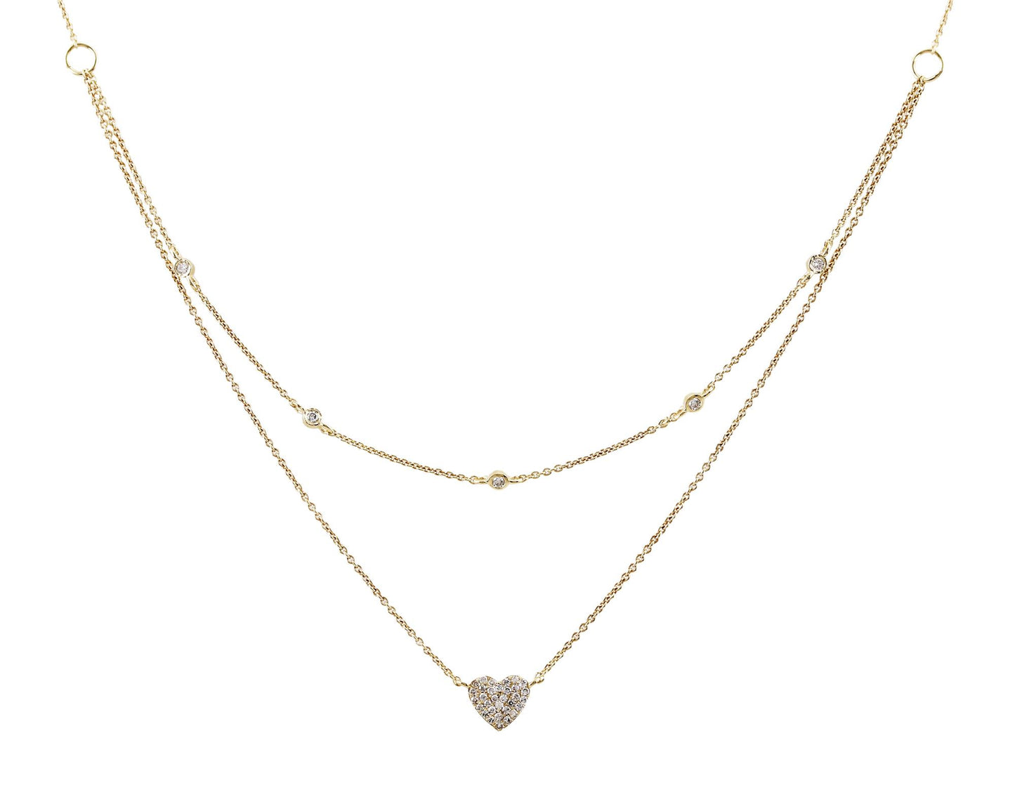 Heart and Station 14K Yellow Gold & Pavé Diamond Layered Necklace