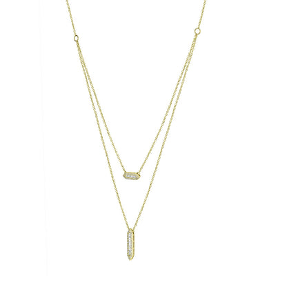 Vertical And Horizontal Bar 14K Gold & Diamond Layered Necklace