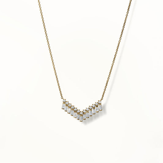 14K White Gold Diamond Chevron Necklace