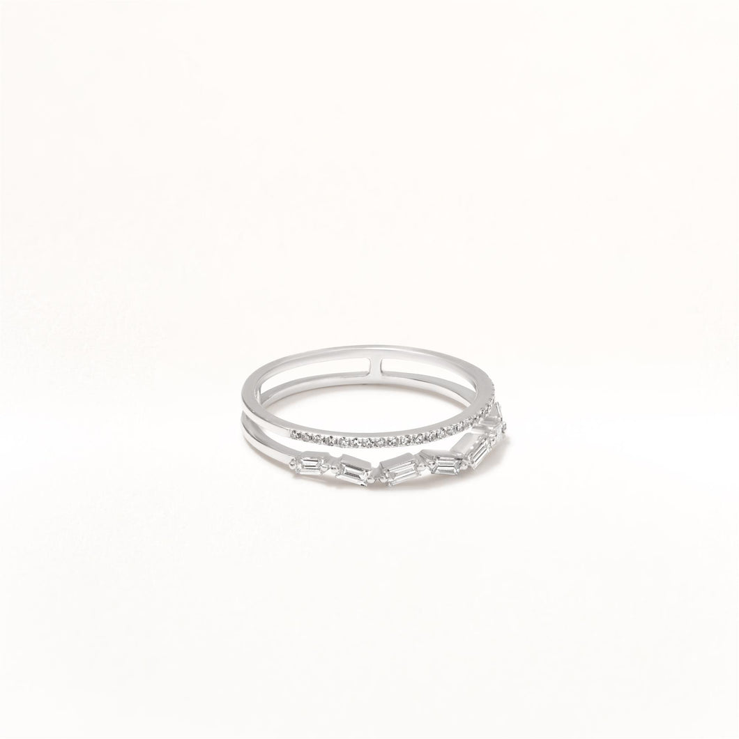 White Gold & Diamond Chevron and Straight Row Ring